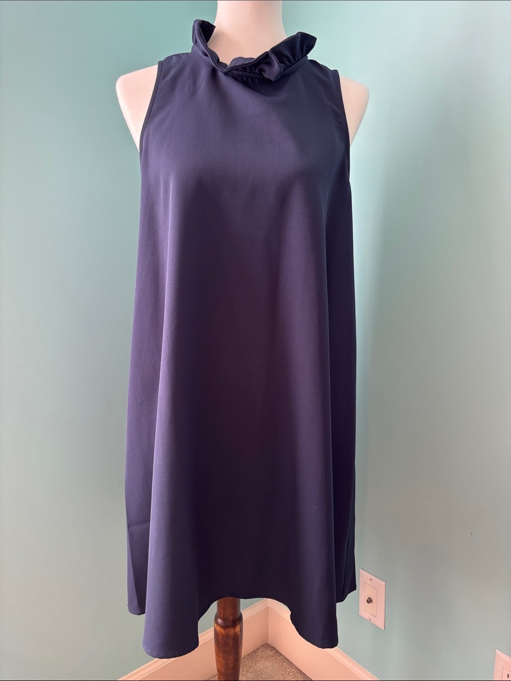 Mud Pie Navy Sleeveless Ruffle-Neck A-Line Dress Sz Medium NWT